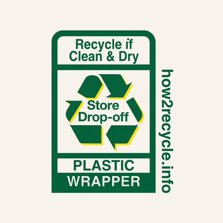 Recycle logo for plastic wrapper. How2recycle.info.